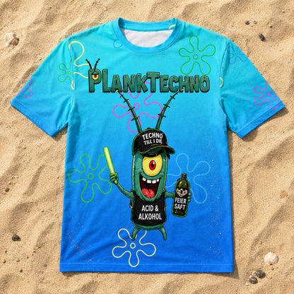Planktechno Alloverprint T-Shirt - All-Over-Print T-Shirt flach im Strandsand liegend