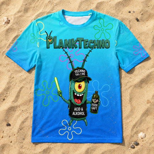 Planktechno Alloverprint T-Shirt - All-Over-Print T-Shirt flach im Strandsand liegend