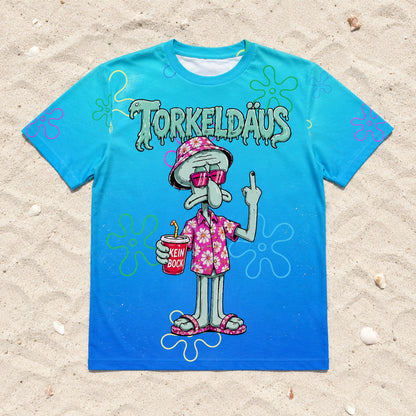 Torkeldaeus Alloverprint T-Shirt - All-Over-Print T-Shirt flach im Strandsand liegend