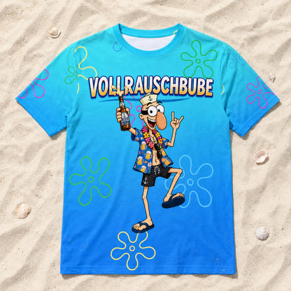 Vollrauschbube Alloverprint T-Shirt - All-Over-Print T-Shirt flach im Strandsand liegend