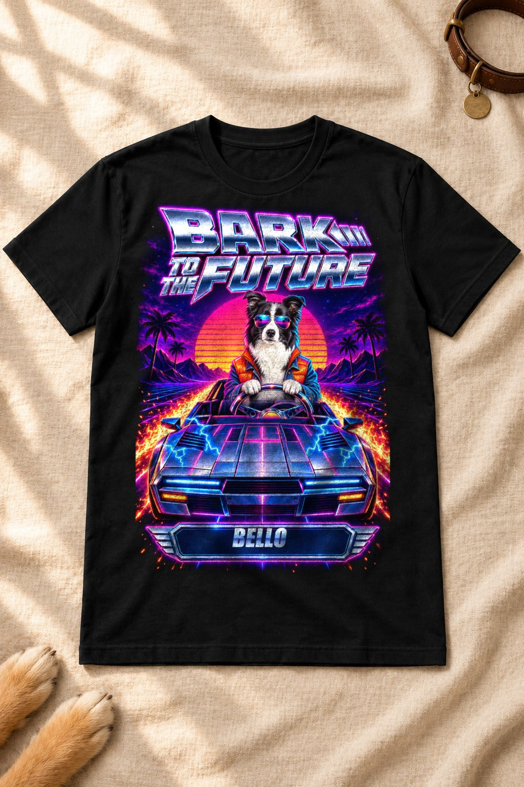 Bark to the Future - personalisiertes Hunde-Shirt mit deinem Hund am Steuer, Schwarz 