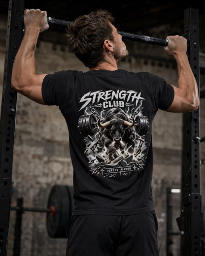 Stärkeclub: Bulle, Ketten und Stahl Shirt Unisex - schwarzes Unisex-Shirt getragen im Gym