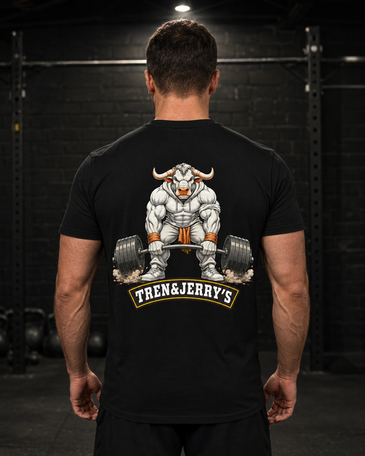 Tren & Jerrys Deadlift Shirt Unisex - schwarzes Unisex-Shirt getragen im Gym