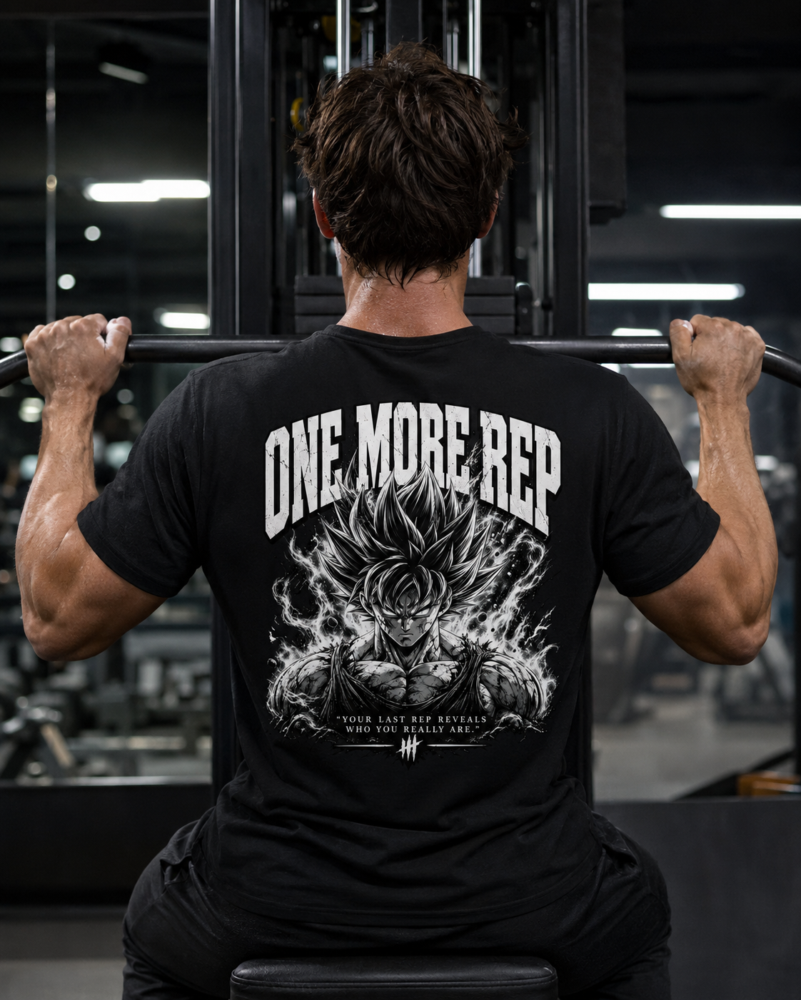 One More Rep Unisex Shirt - schwarzes Unisex-Shirt getragen im Gym