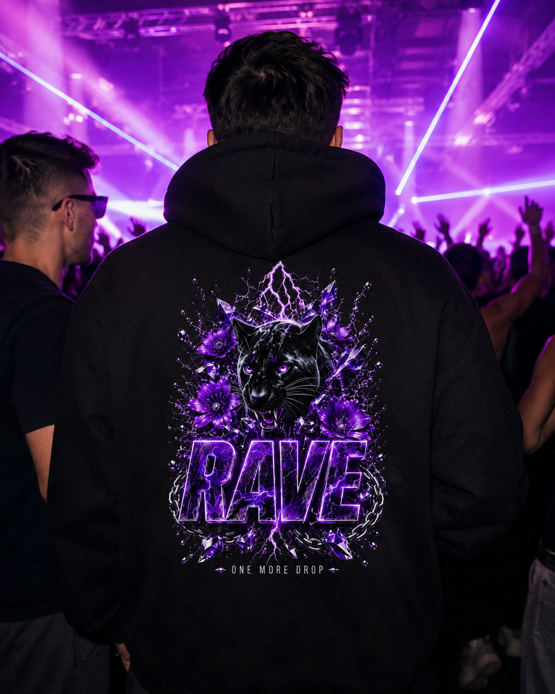 Panther Rave Oversized Hoodie Backprint Lifestyle