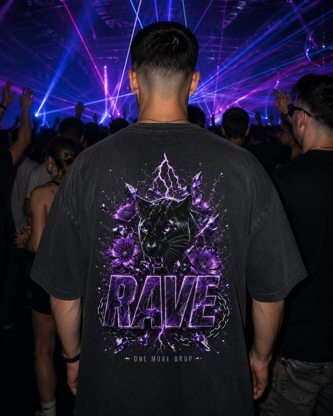 Panther Rave Oversized Shirt Washed Black Backprint Lifestyle