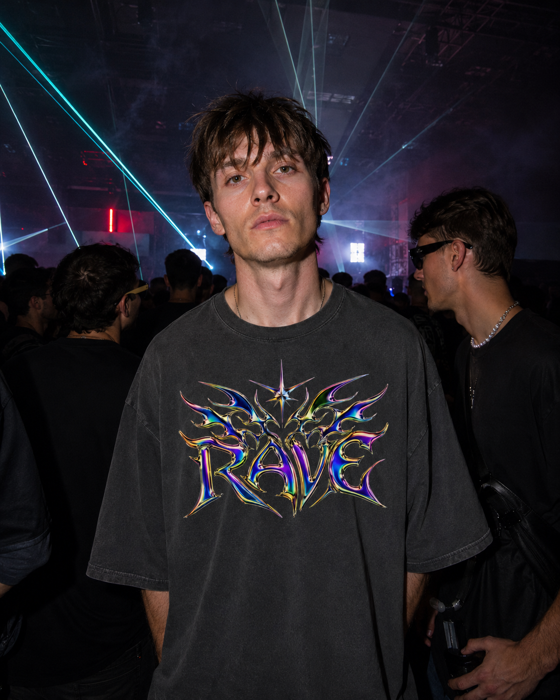 Rainbow Rave Oversized Shirt Washed Black Lifestyle