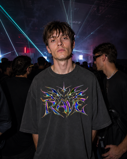 Rainbow Rave Oversized Shirt Washed Black Lifestyle