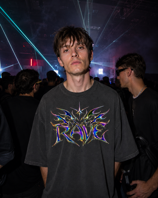 Rainbow Rave Oversized Shirt Washed Black Lifestyle