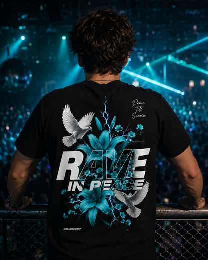 Rave in Frieden mit Blumen Shirt Unisex - schwarzes Unisex-Shirt getragen auf dem Rave