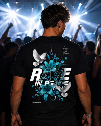 Rave in Frieden mit Blumen Shirt Unisex - schwarzes Unisex-Shirt getragen auf dem Rave