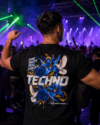 Some Nights Feel Forever - schwarzes Unisex-Shirt getragen auf dem Rave